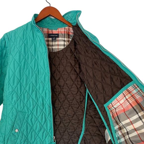 Lands' End Teal Blue/Green Lightweight Quilted Zippered Jacket, Pockets, Size LP - Picture 5 of 15